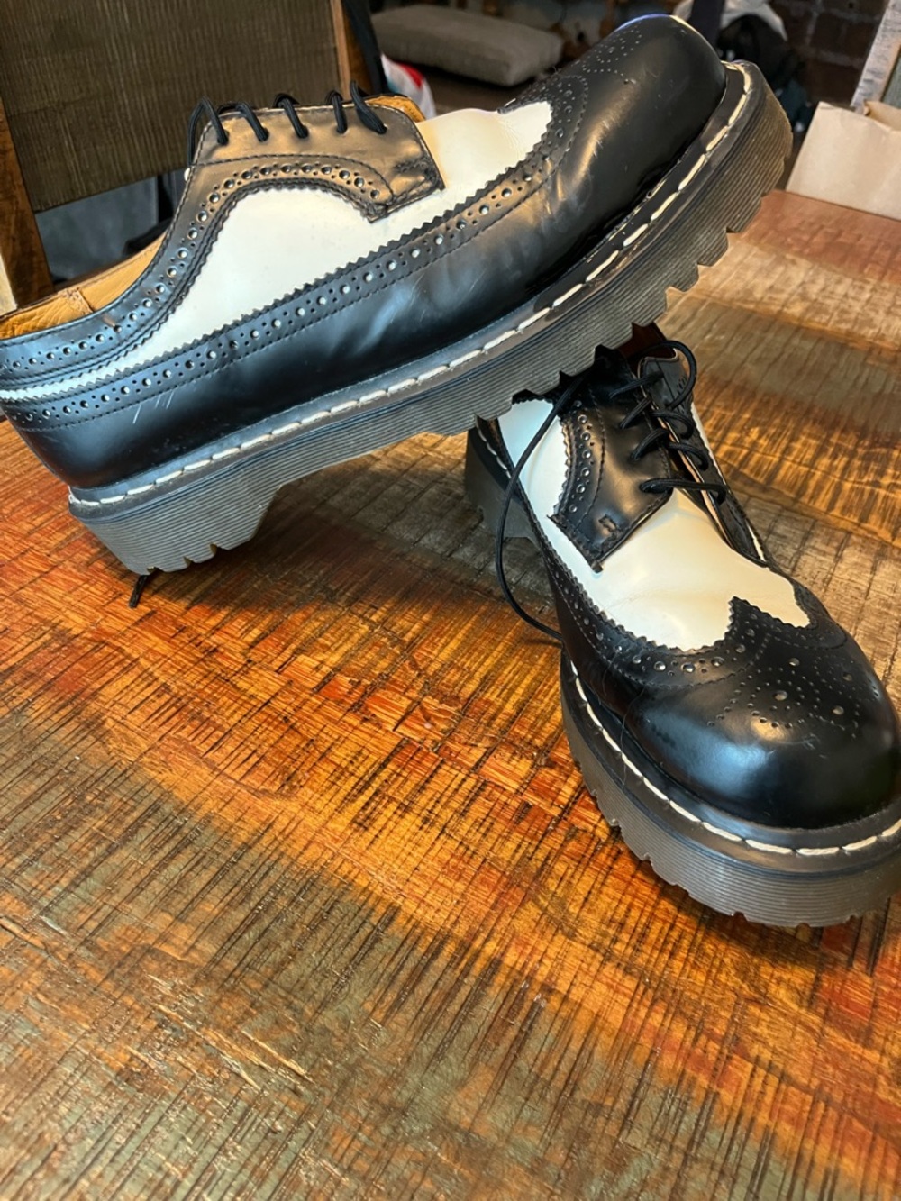 Dr. Martens Black and White Two-Tone Wingtip Oxfords - Picture 2 of 6